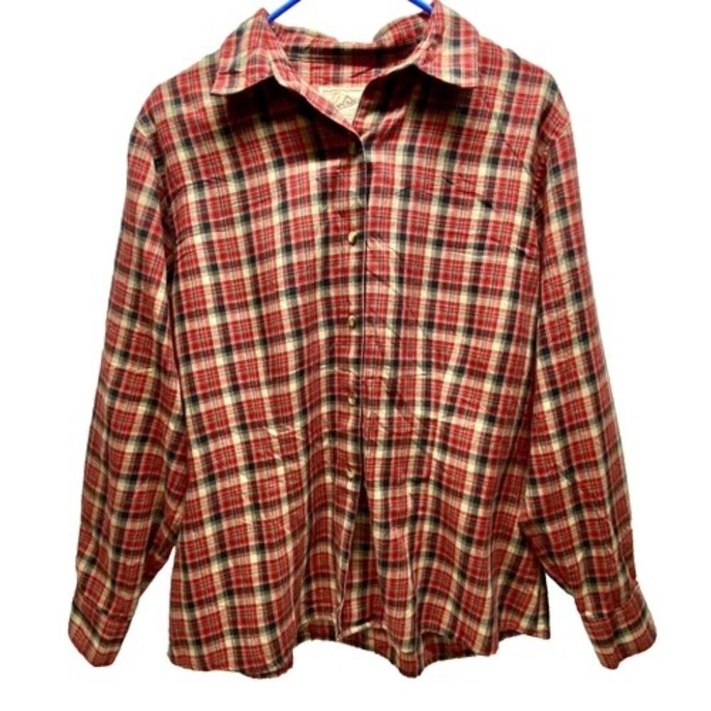 Woolrich Flannel Shirt‎ Women's Large Red Plaid Long Sleeve Outdoors Button Up
